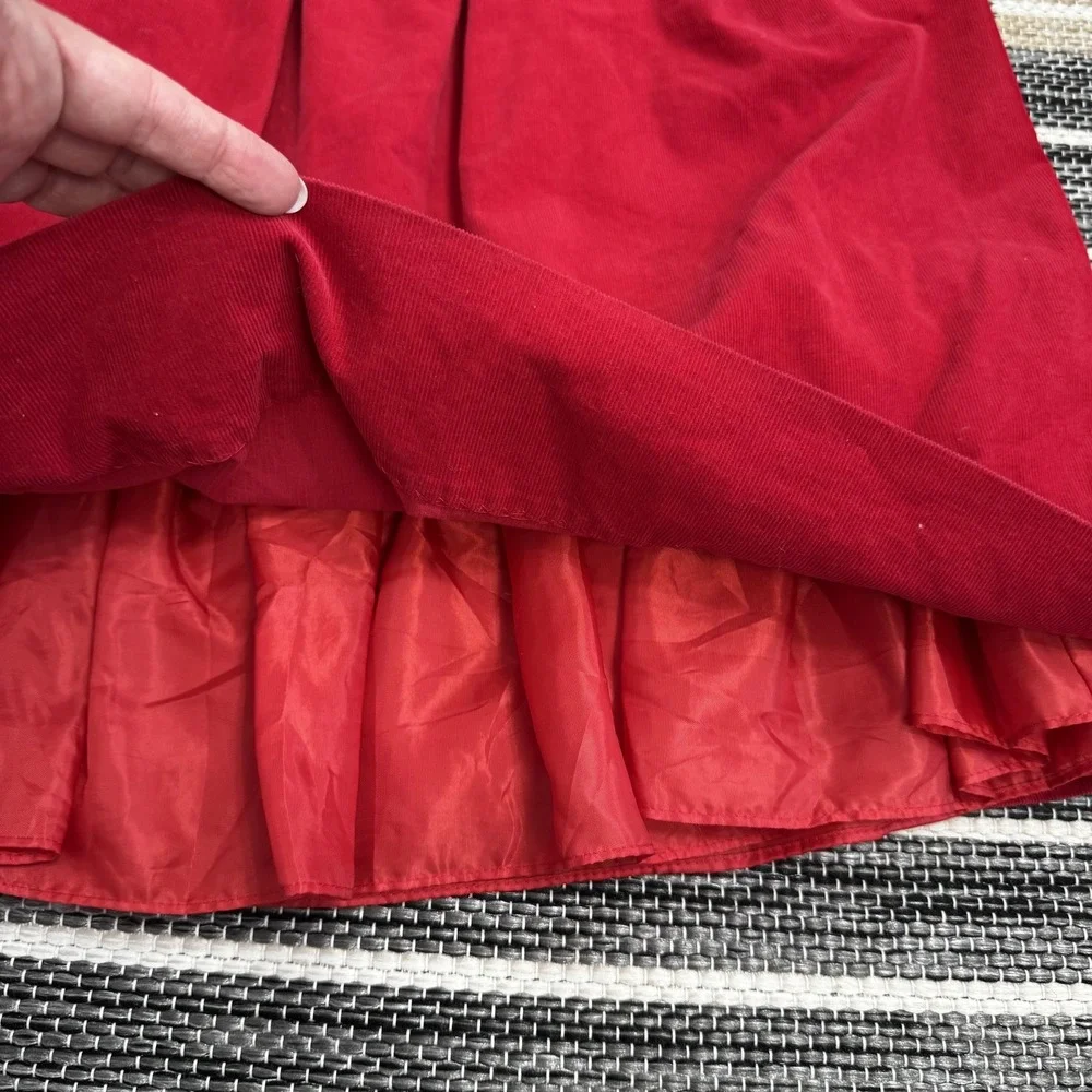 Ralph Lauren Dress Girls‎ 6 Red Corduroy Velvet Waist Puff Sleeve Lined Holiday